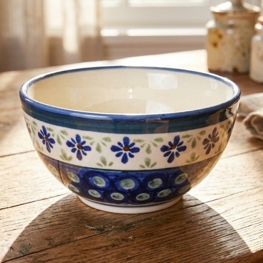 VTG Boleslawiec Polish Pottery Hand Painted Floral Peacock Eye Small Bowl 5 Inch